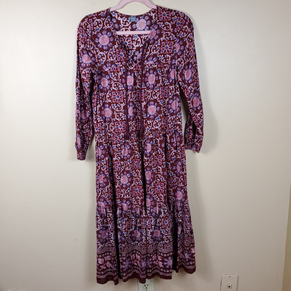 Aerie Geometric Long Sleeve Tiered Maxi Dress Size XS